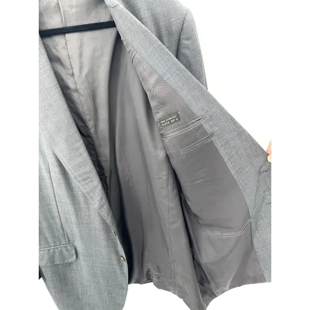 ERMENEGILDO ZEGNA Gray Wool Long 2 Button Blazer Jacket Size 48L (58L EUR)